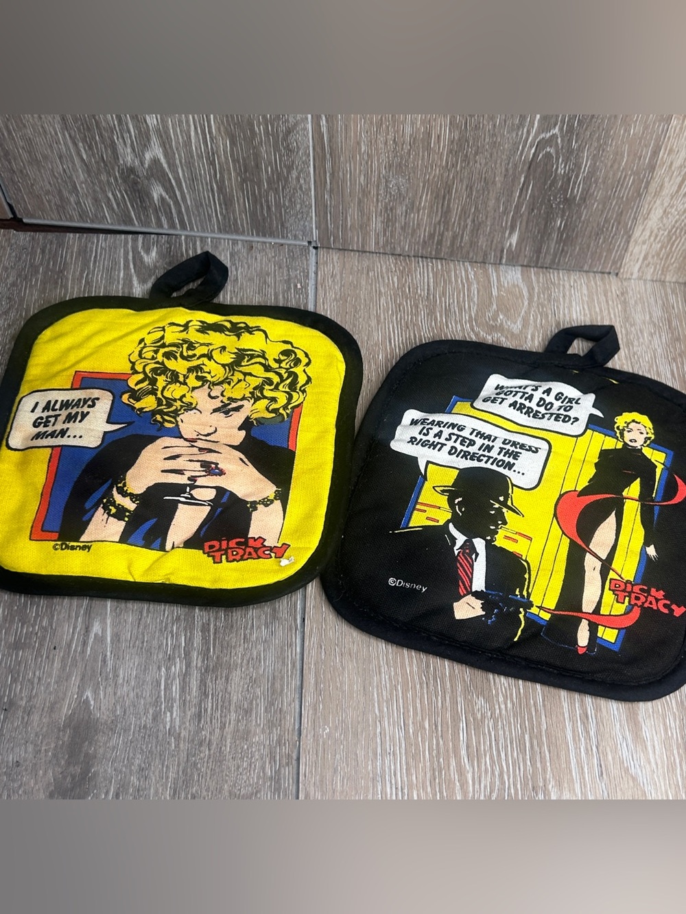 Vintage 1990 Disney Dick Tracy Potholder Set Zak Designs Pop Art Hot Pads
